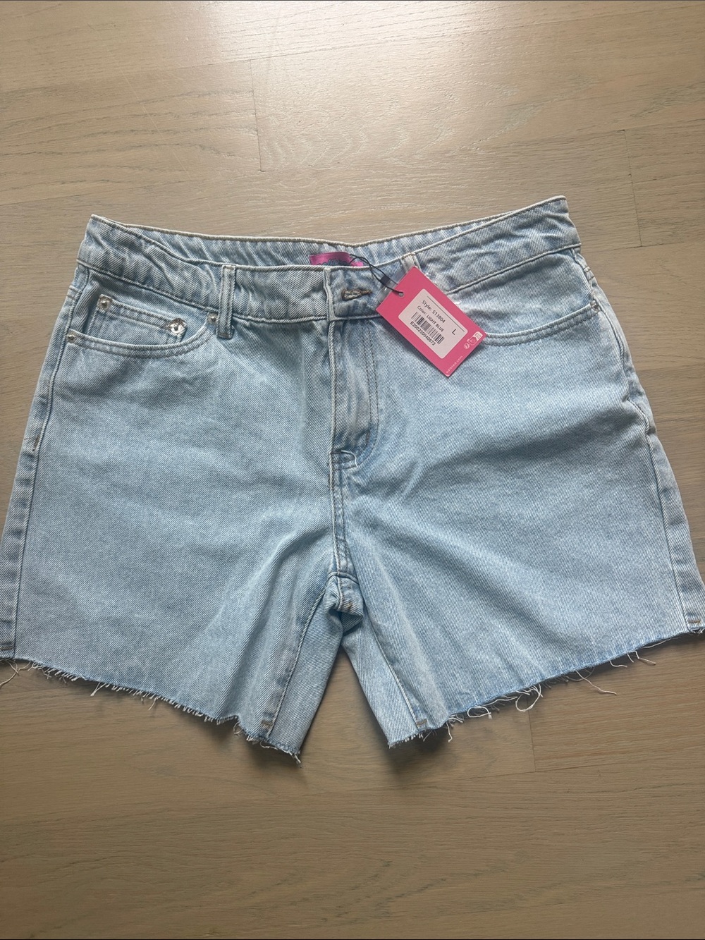 Edikted Light Blue Denim Cutoff Shorts
